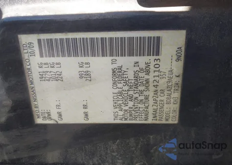 2010 Nissan Altima 2.5 из США, поврежденный, VIN 1N4AL2AP2AN421103